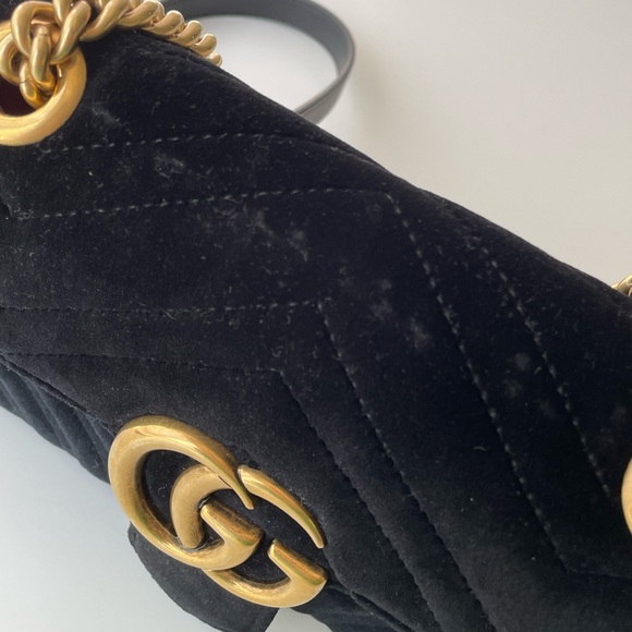 **SOLD**Gucci Velvet Matelasse Mini GG Marmont Shoulder Crossbody Bag Black - Picture 3 of 16
